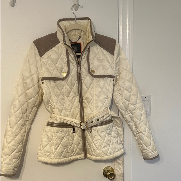 Vince Camuto Jackets & Blazers - Vince Camuto White Quilted Jacket with Brown Accents